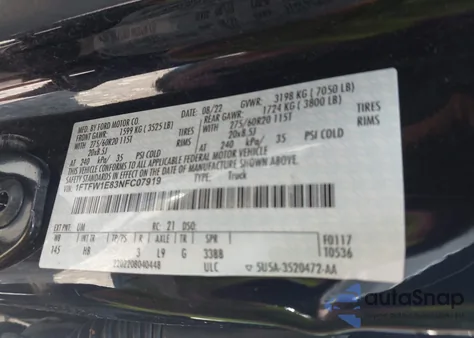 2022 Ford F-150 Lariat z USA, uszkodzony, nr VIN 1FTFW1E83NFC07919